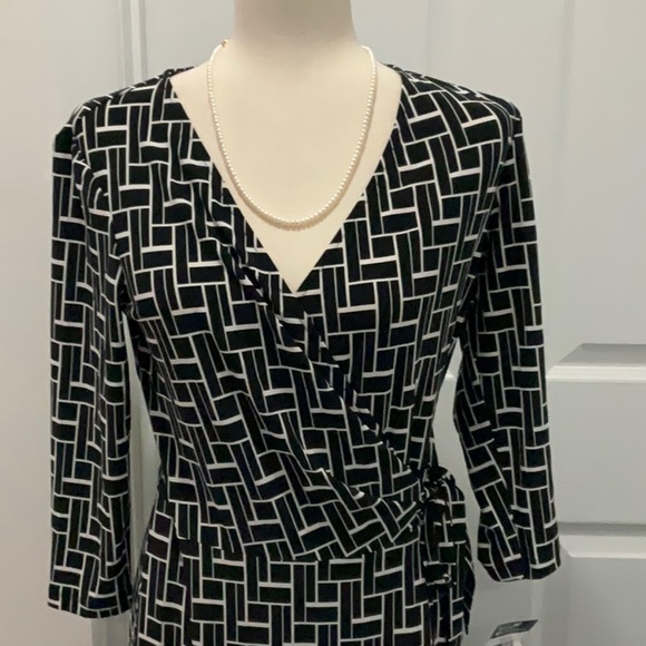 Chaps Geometric Vneck Skirt Overlap Dress - Picture 2 of 9